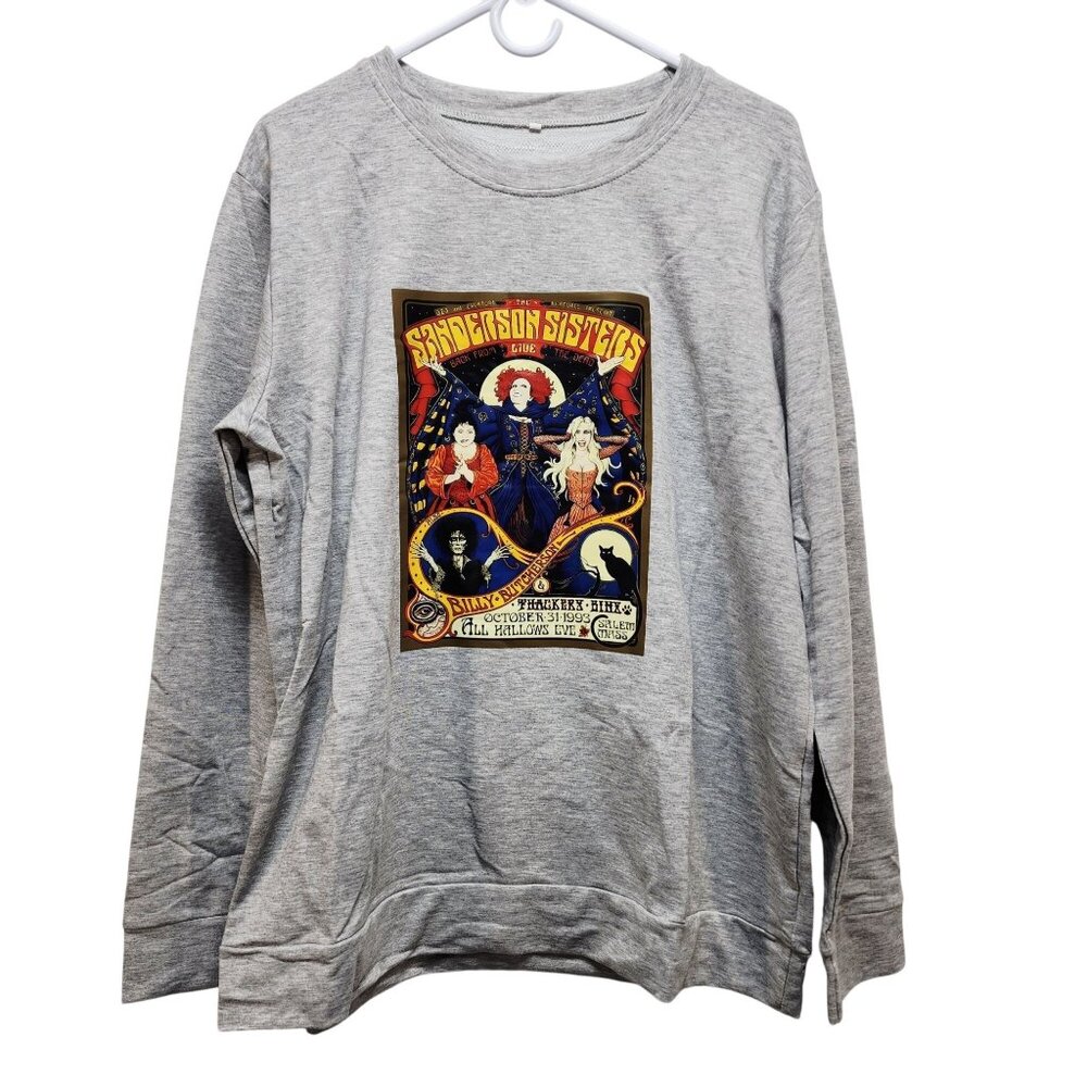 Sanderson Womens Sisters Graphic Gray Sweatshirt XL Hocus Pocus Long Sleeve